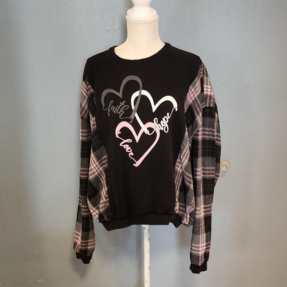 Love Faith Flannel plaid hearts Faith Hope Love long sleeve sweatshirt